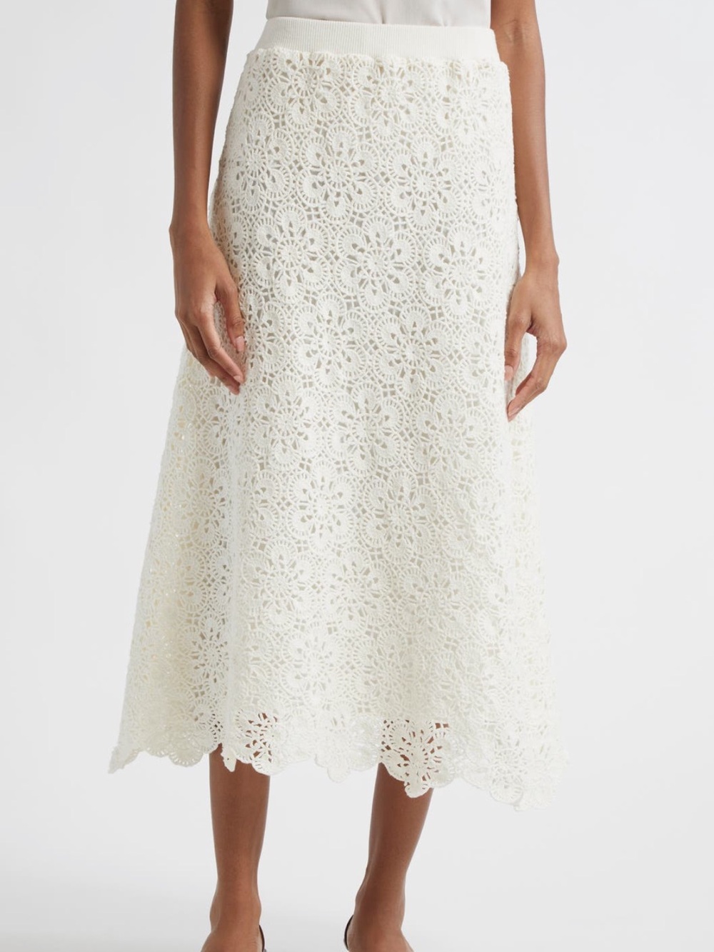 FARM Rio Off-White Flower Crochet Midi Skirt Size Small NWT